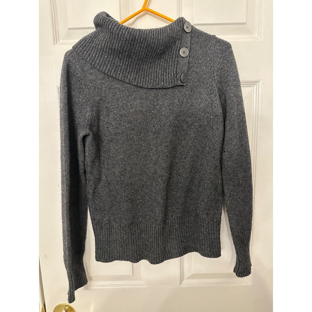 Gap Womens Charcoal Gray Cotton Wool Blend Asymmetrical Button Cowl Neck Sweater